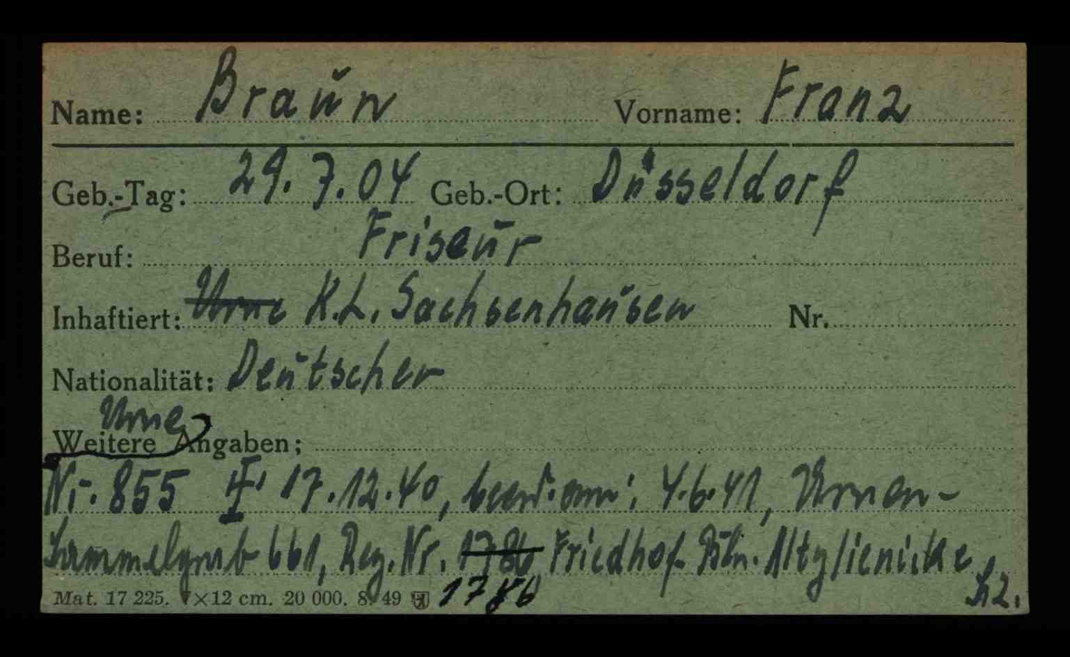 Karteikarten vom Amt für die Erfassung von Kriegsopfern, Berlin