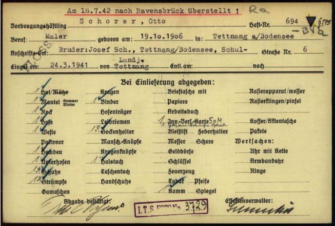 Effektenkarte aus dem KZ Flossenbürg